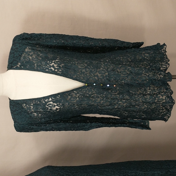 Silk Lace Dark Green Formal Dress Set Excellent Quality Sara Mique Holiday Party - Picture 9 of 16